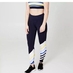 Tory Burch Sport x Soulcycle Navy Blue Stripe Leggings Size Med Limited Edition
